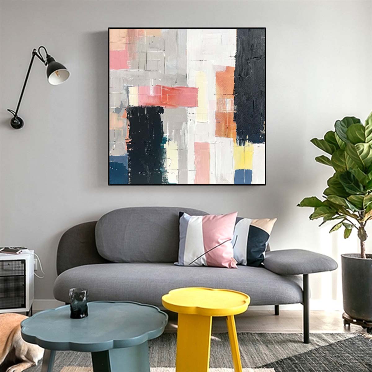 Abstract Handmade Oil Painting Modern Minimalist Home Living Room Decoration Painting,31inx31in,No Frame