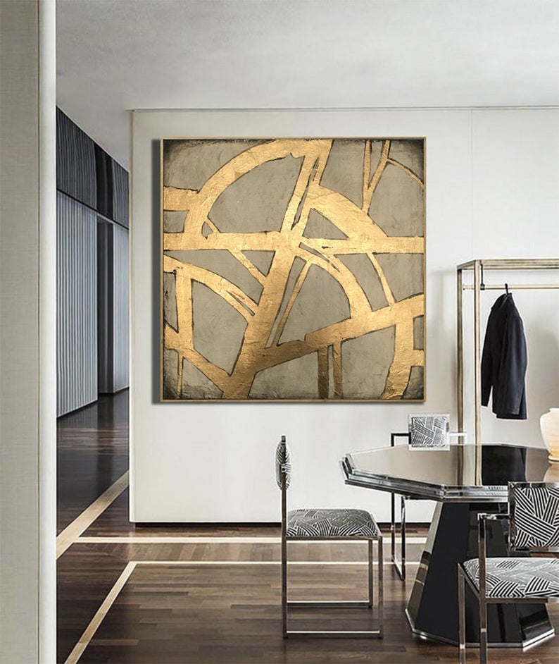 Extra Large Wall Art Gold Leaf Abstract Painting Acrylic Paintings On Canvas Contemporary Art Wall Painting Living Room Decor31in,No Frame