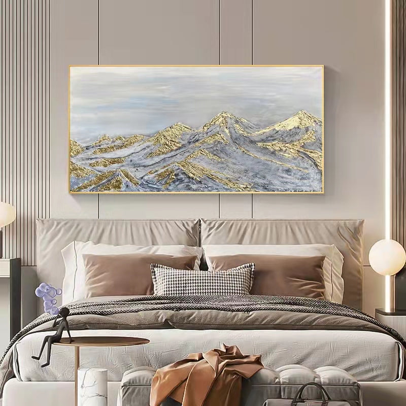 Original Hand painted Oil Painting Jinshan Gold Foil Hanging Painting Living Room Sofa Background Wall Canvas,27inx54in,No Frame