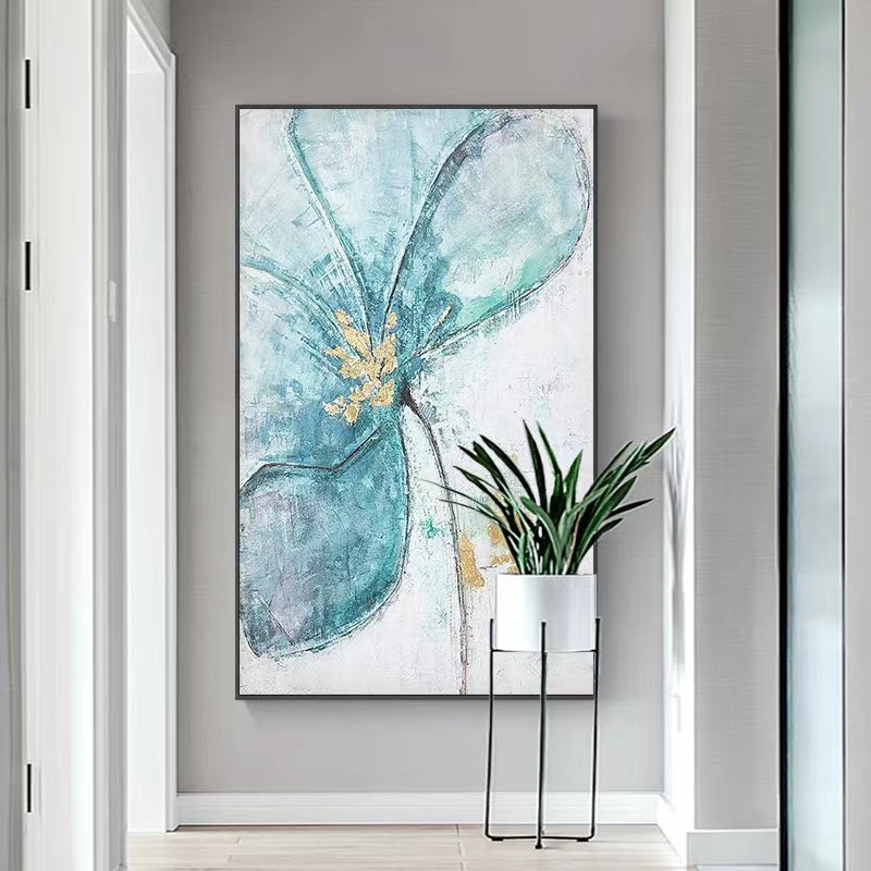 Hand painted Oil Painting Modern Flower Hanging Painting Vertical Version Dining Room Living Room Gold Foil,31inx47in,No Frame