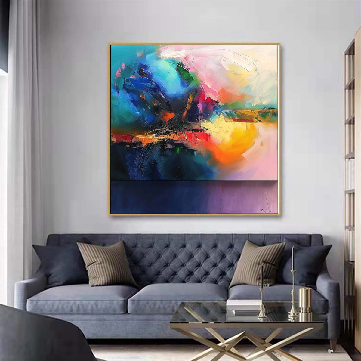 Abstract Handmade Oil Painting Modern Minimalist Home Living Room Decoration Painting,31inx31in,No Frame 1