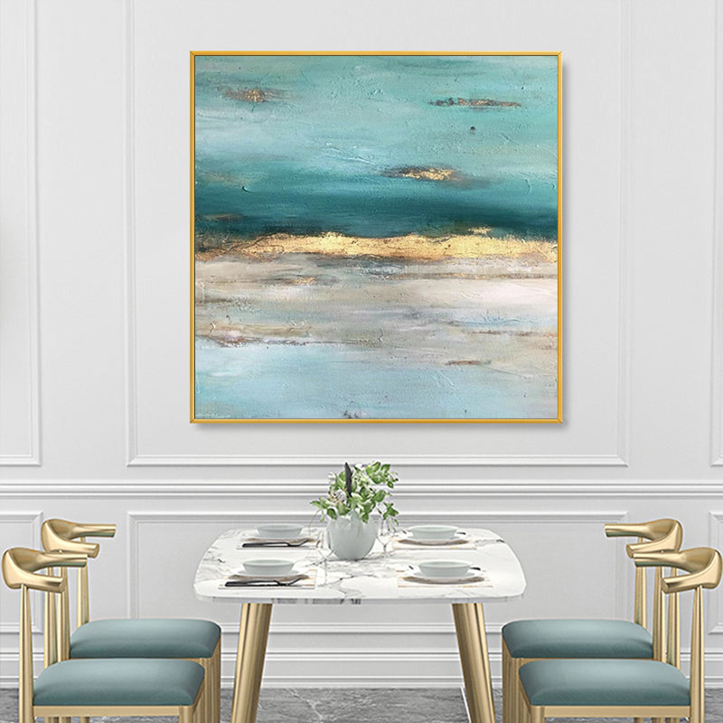Gold Foil Hand Painted Oil Painting Modern Minimalist Abstract Decorative Painting Living Room Dining Room Hanging,31inx31in,No Frame