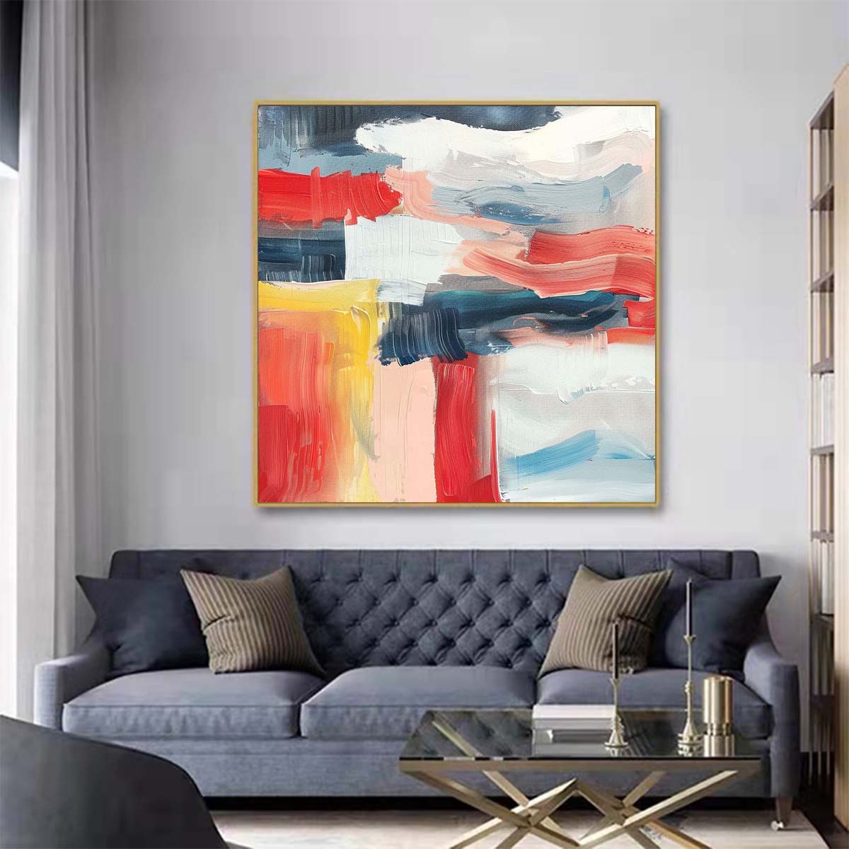 Abstract Handmade Oil Painting Modern Minimalist Home Living Room Decoration Painting,31inx31in,No Frame