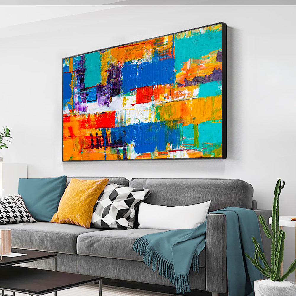 Abstract Colorful Oil Painting  Hand Painted On Cotton Canvas Modern Landscape Wall Art For Living Room,31inx47in,No Frame