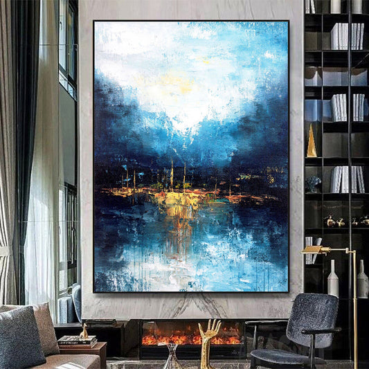 Handmade Abstract Large Blue Oil Painting Modern Mural Living Room Decoration Painting Large Size,31inx47in,No Frame