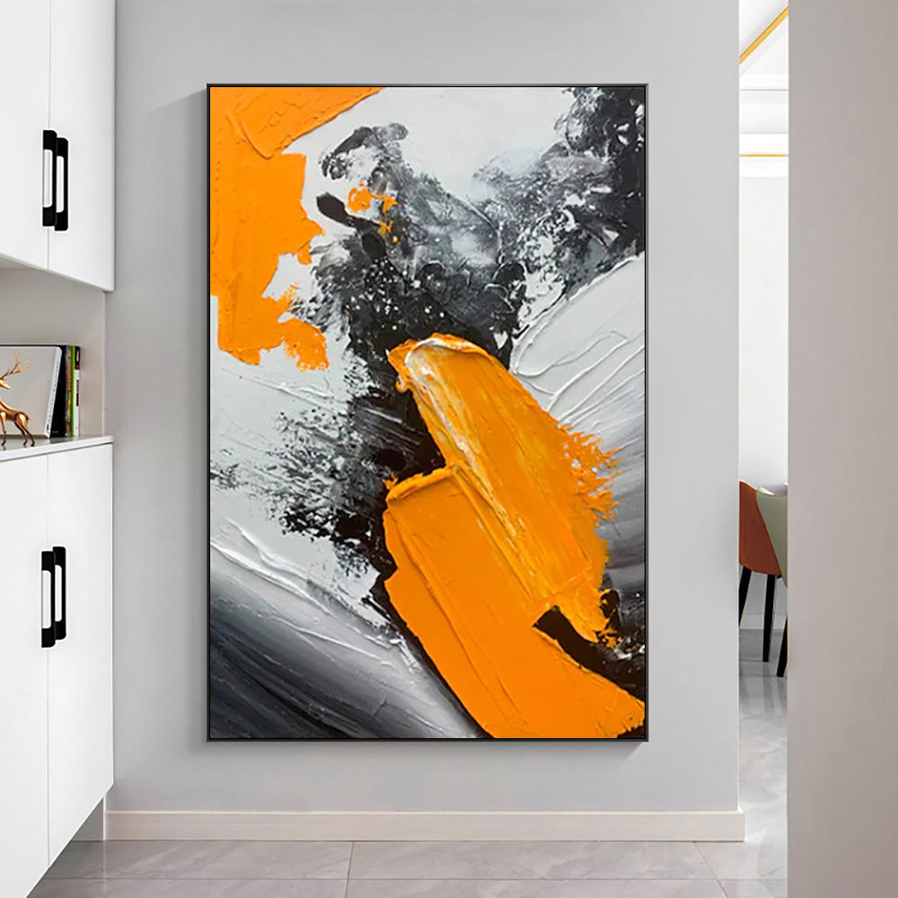 Abstract Black Orange Oil Painting  Handmade On Canvas Modern Nordic Abstract Wall Art  For Living Room,31inx47in,No Frame