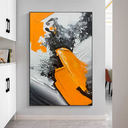 Abstract Black Orange Oil Painting  Handmade On Canvas Modern Nordic Abstract Wall Art  For Living Room,31inx47in,No Frame