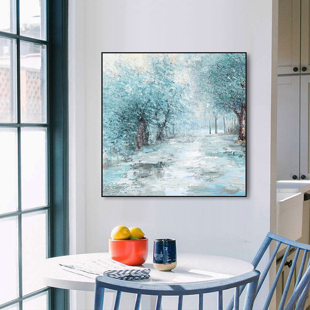 #220 Handpainted by Artist Canvas Painting Wall Art Blue Snow Tree Abstract Landsacpe Oil Painting For