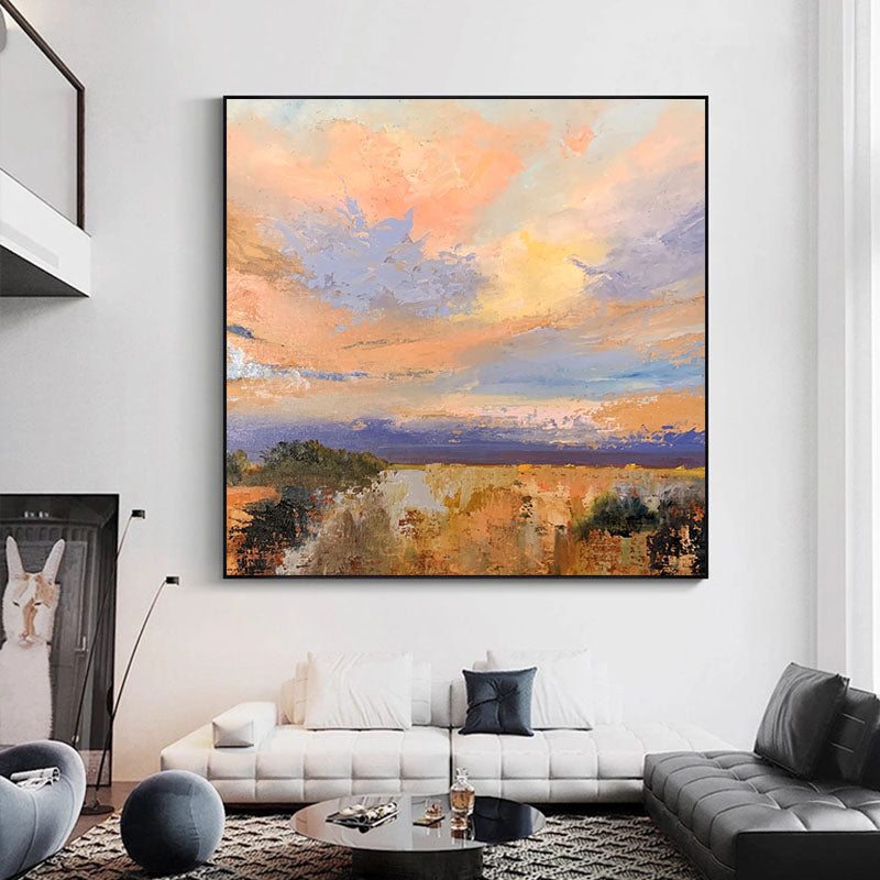 Hand painted Abstract Knife Scraping Oil Painting Modern Mural Living Room Decoration Painting Large Size,31inx31in,No Frame