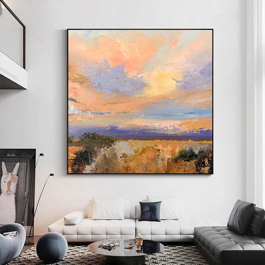 Hand painted Abstract Knife Scraping Oil Painting Modern Mural Living Room Decoration Painting Large Size,31inx31in,No Frame