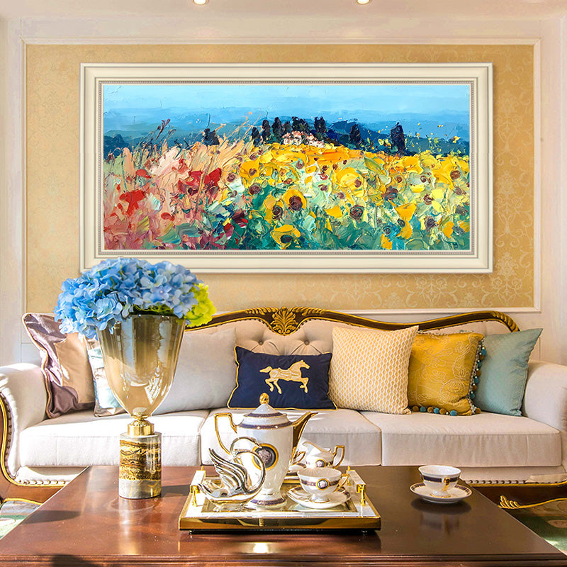 Nordic hand-painted Oil Painting Decorative Abstract Floral Living Room Bedroom Background Wall Paintings Large Murals hand-hori27inx54in,No Frame