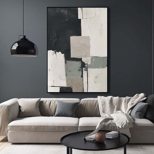 Handpainted Abstract Wall Art Painting Decorative Painting Aisle Corridor Mural Mooring Hanging Painting black white 31inx47in,No Frame