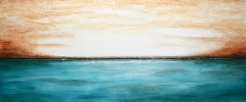 Landscape Painting Canvas Art Large  Wall Art Abstract Ocean Painting Landscape Art Blue Gray Seascape Oil Painting Artwork 27inx54in,No Frame