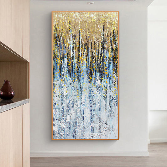 Modern Simple Hand-Painted Abstract Oil Painting Gold Foil Light Luxury Living Room Hotel Handmade Vertical Poster27inx54in,No Frame