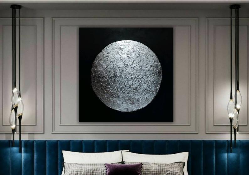 SilverLeafPaintingOnCanvasGeometricMinimalistArtOilPaintingWallArtCanvasPaintingNordicStyle 31in,No Frame