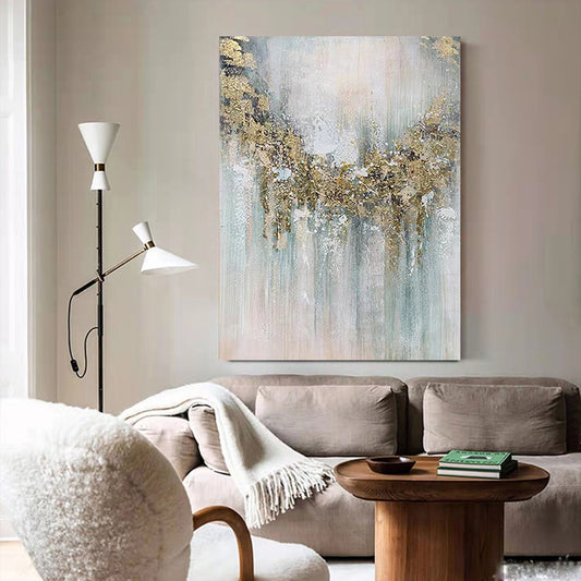 #960Modern Decoration Salon Posters on the Wall Pure Hand Drawn Abstract Oil Painting on Canvas Gold,31inx47in,No Frame