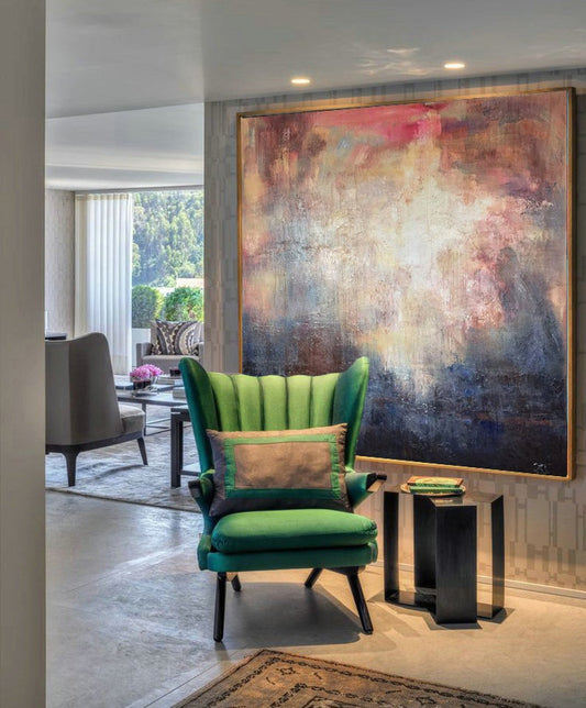 LargeWallArtColorfulAbstractPaintingNavyBluePaintingBeigePaintingWhiteWallArtArtworkPainting  31in,No Frame