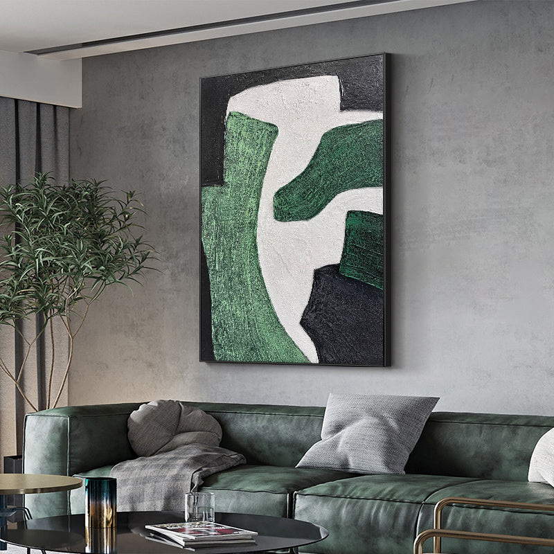 Modern Hand Drawn Green Abstract Oil Painting On Canvas Thick Textured Decorative Painting For Living Room,31inx47in,No Frame
