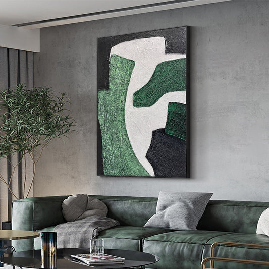 Modern Hand Drawn Green Abstract Oil Painting On Canvas Thick Textured Decorative Painting For Living Room,31inx47in,No Frame