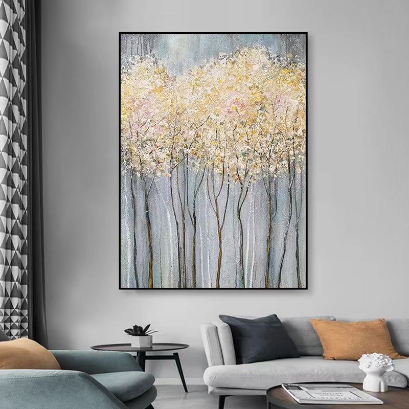 Handpainted Oil Painting Corridor Decorative Painting Vertical Version Living Room Background Wall Hanging Painting Fortune Tree,31inx47in,No Frame