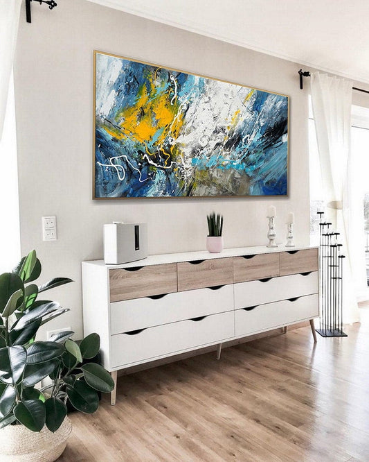 Oversize Panoramic Textured Abstract Acrylic Painting Contemporary Modern Artwork Extra Large Horizontal Texture Wall Art Canvas27inx54in,No Frame