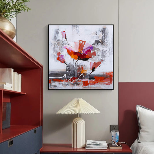 Modern Artist Hand Painted Red Flowers Oil Painting On Canvas Wall Art Picture Abstract Oil Painting