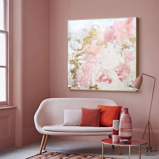 Pink Texture Abstract Acrylic Painting Modern Art Textured Gold Painting Extra Large Wall Art Bedroom Canvas Contemporary Art31in,No Frame
