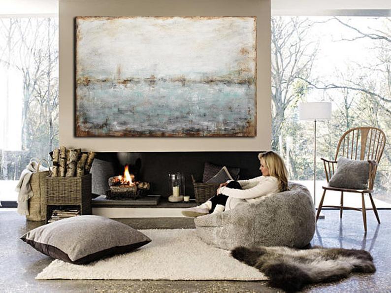 Vertical Abstract Painting Modern Artwork Abstract Wall Art Blue Green Acrylic Painting on Canvas Interior Design Decor Room Dec27inx54in,No Frame