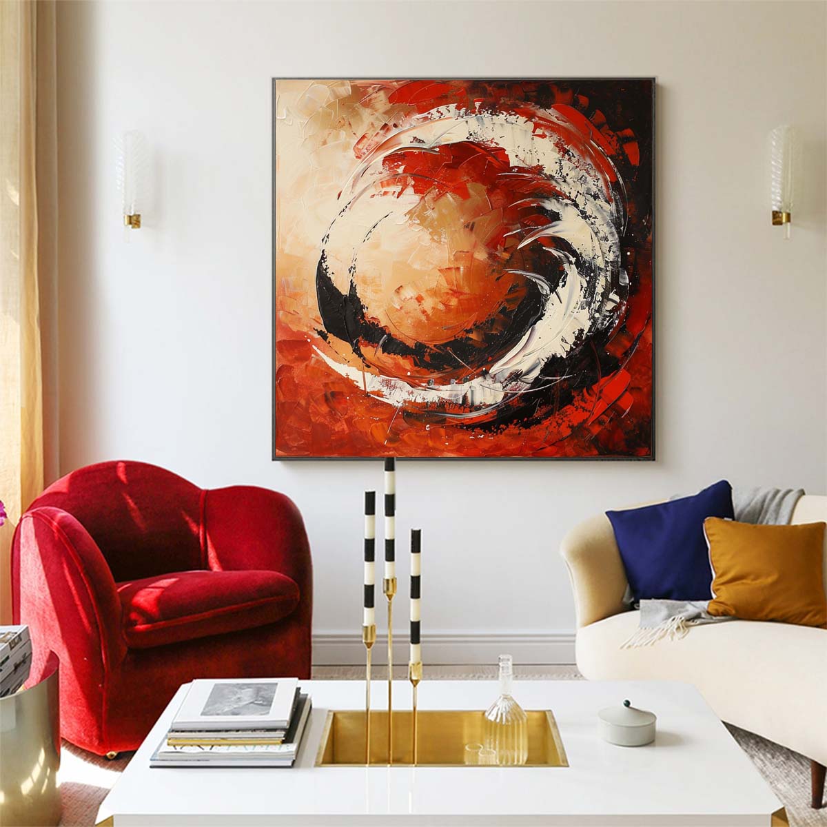 Abstract Handmade Oil Painting Modern Minimalist Home Living Room Decoration Painting,31inx31in,No Frame 3