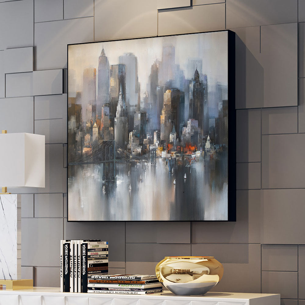 Abstract Building Painting  Hand Painted Oil Painting On Canvas Modern Wall Art Paintings Poster Wall,31inx31in,No Frame