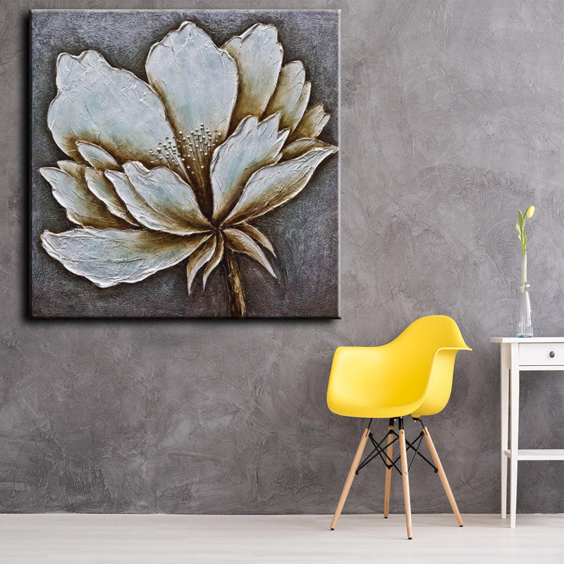 Modern  Handpainted Textured White Flowers Oil Painting Handmade On Canvas New Plant Flower Wall Art,31inx31in,No Frame