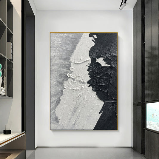 Handmade Black White Abstract Oil Painting Wall Home   Hand Picture Art Canvas Artwork,31inx47in,No Frame