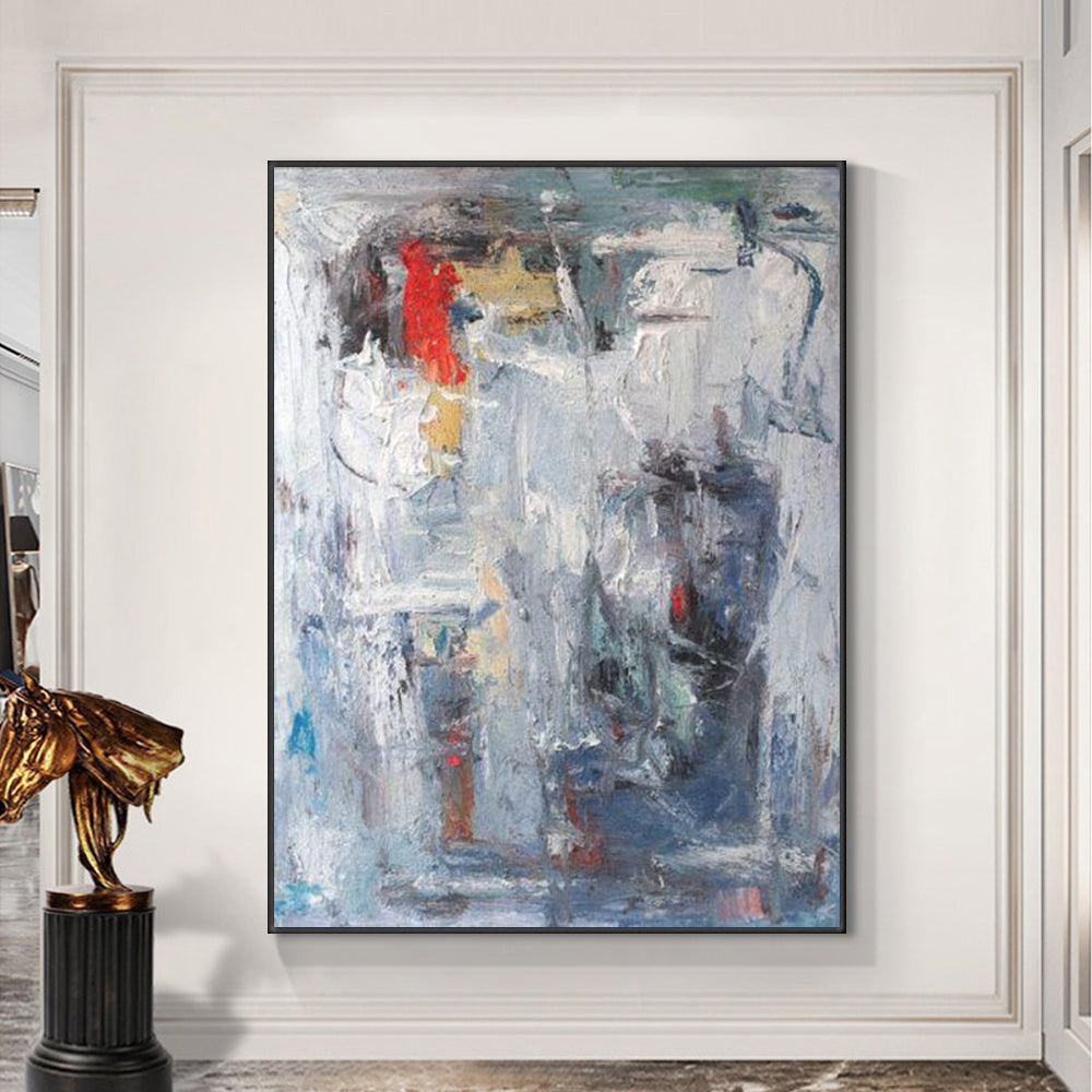 Abstract Gray Colorful Oil Painting  Hand Painted On Canvas Modern Handmade Wall Art For  Living Room,31inx47in,No Frame