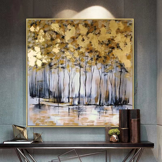 Pure Hand painted Abstract Oil Painting Living Room Hanging Painting Sofa Decoration Painting Gold Foil Fortune,31inx31in,No Frame