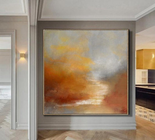 Sky Abstract Painting On Canvas Orange Painting Brown Abstract Painting Sunrise Landscape Painting Wall Art Office 31in,No Frame