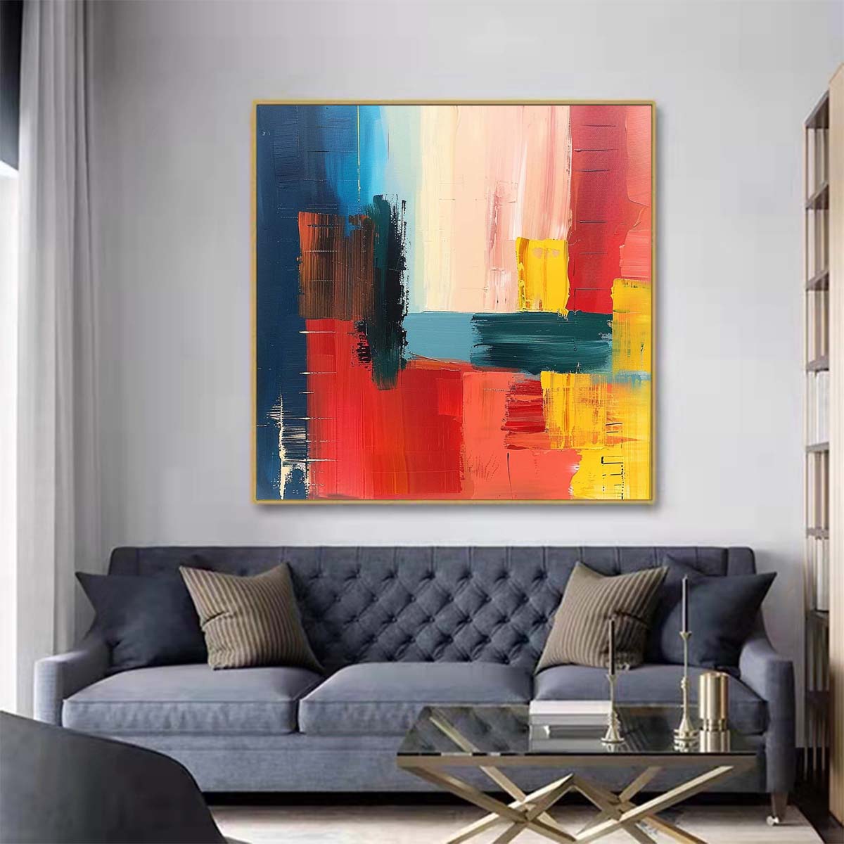 Abstract Handmade Oil Painting Modern Minimalist Home Living Room Decoration Painting,31inx31in,No Frame