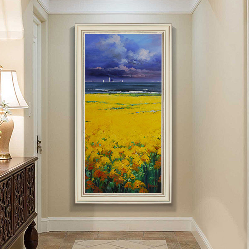 Hand-painted Oil Painting Abstract Decorative Painting Mediterranean Entrance Hallway Mural Paintings American Custom hand-paint27inx54in,No Frame