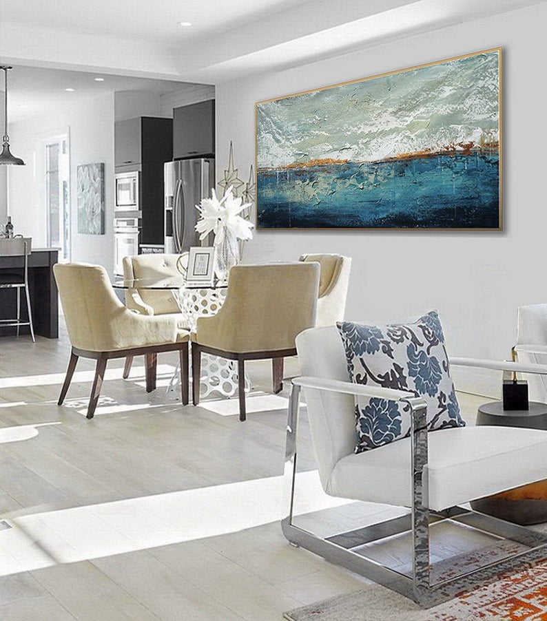 Oversize Texture Modern Artwork Abstract Acrylic Painting Extra Large Wall Art Textured Contemporary Panoramic Canvas Painting 27inx54in,No Frame