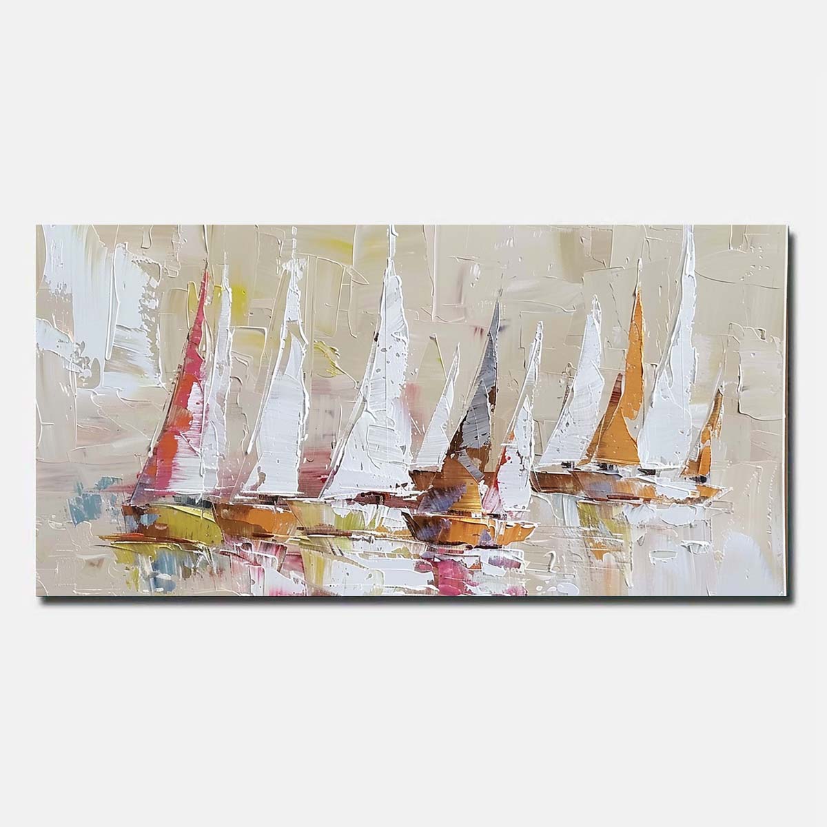 Abstract Hand Painted Oil Painting On Canvas Sailing boat Wall Art  Yellow Unframed/Rolled