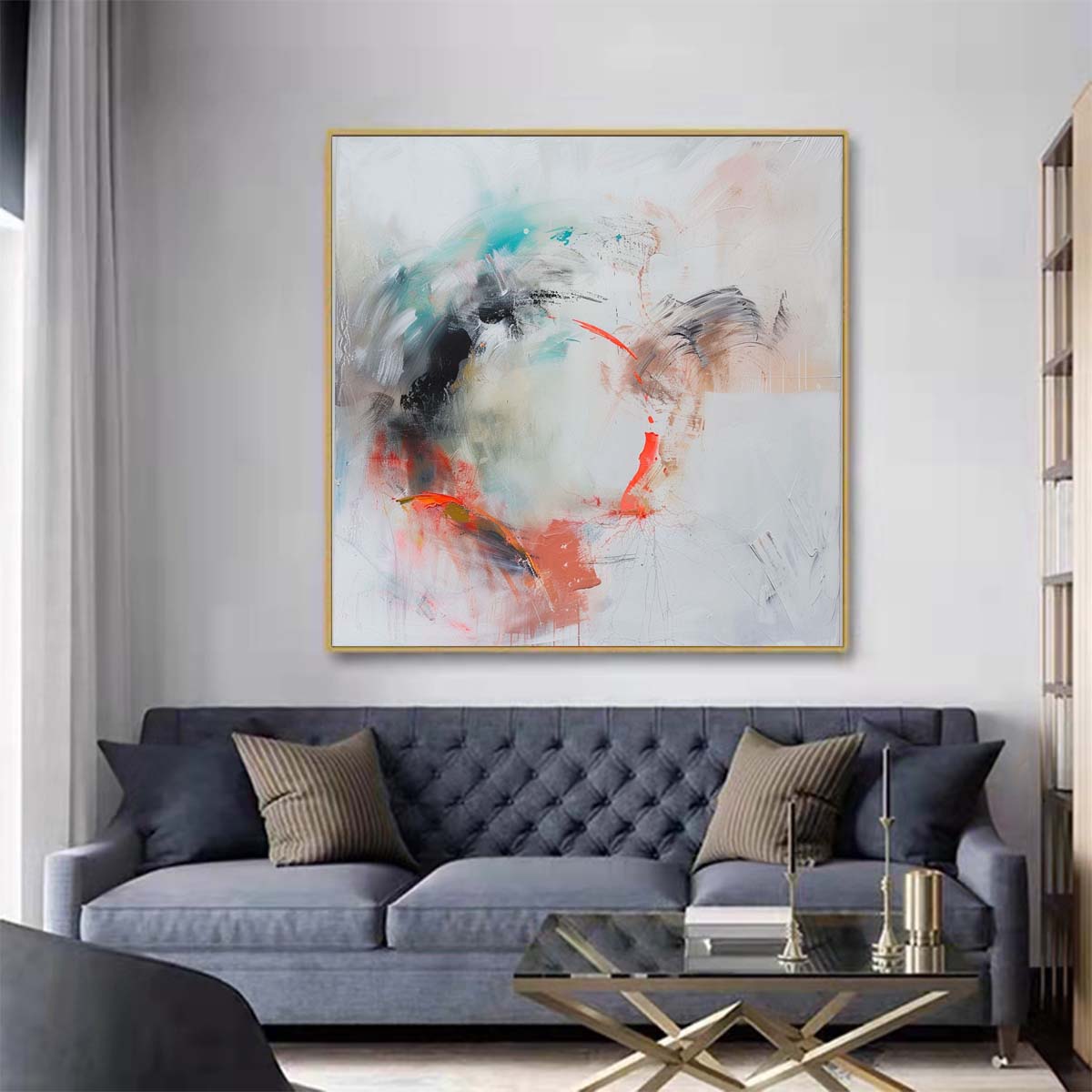 Abstract Handmade Oil Painting Modern Minimalist Home Living Room Decoration Painting,31inx31in,No Frame