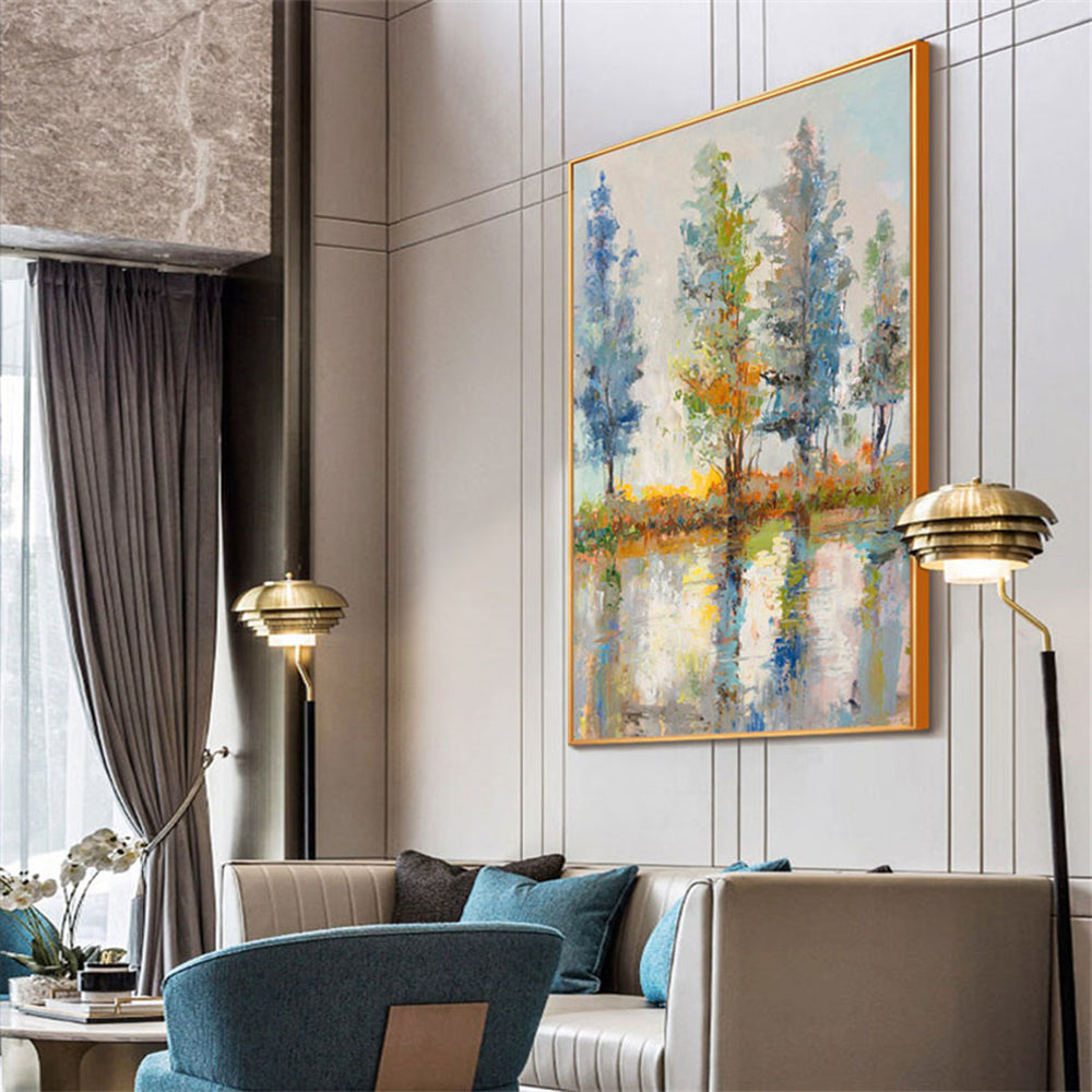 Modern Wall Art Home Interior Decor Abstract Tree Landscape Art Oil Painting Hand Painted Canvas Painting,31inx47in,No Frame