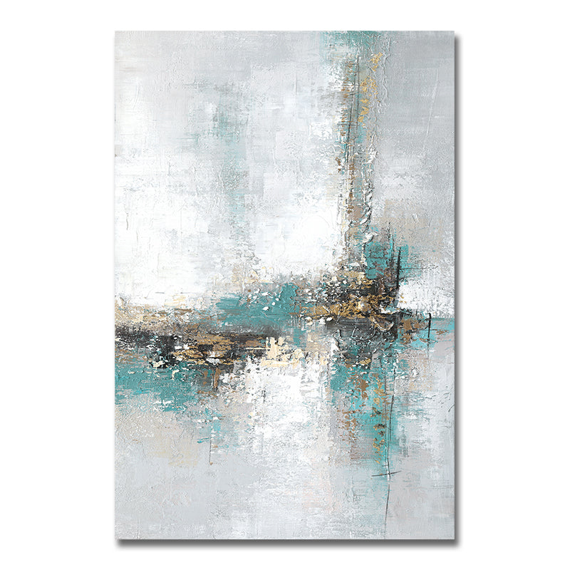 Abstract Urben Landscape Handmade Gold Foil Oil Painting Nordic City Building Canvas Wall Art Blue Oil