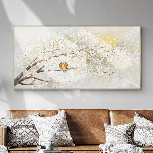 Hand-painted Living Room Wall Picture Light Luxury Hi Horizontal Version Of The Branches On The Entrance Wall Painting Birds And27inx54in,No Frame
