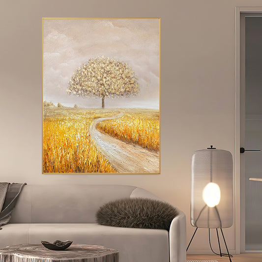Hand painted Oil Painting Fortune Tree Golden Autumn Texture Painting Large Hanging Painting Abstract Decorative Canvas,31inx47in,No Frame