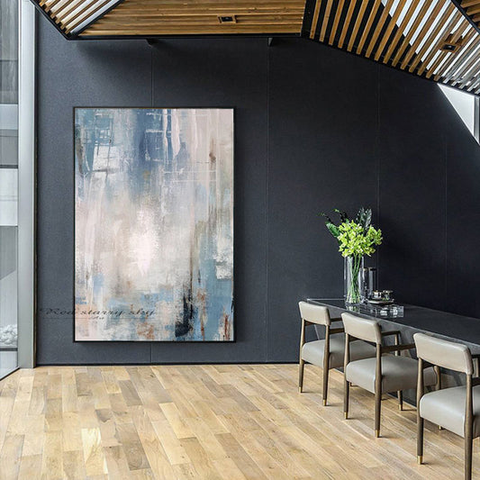 Pure hand painted canvas oil painting blue abstract painting living room mural home decoration frameless painting ,31inx47in,No Frame