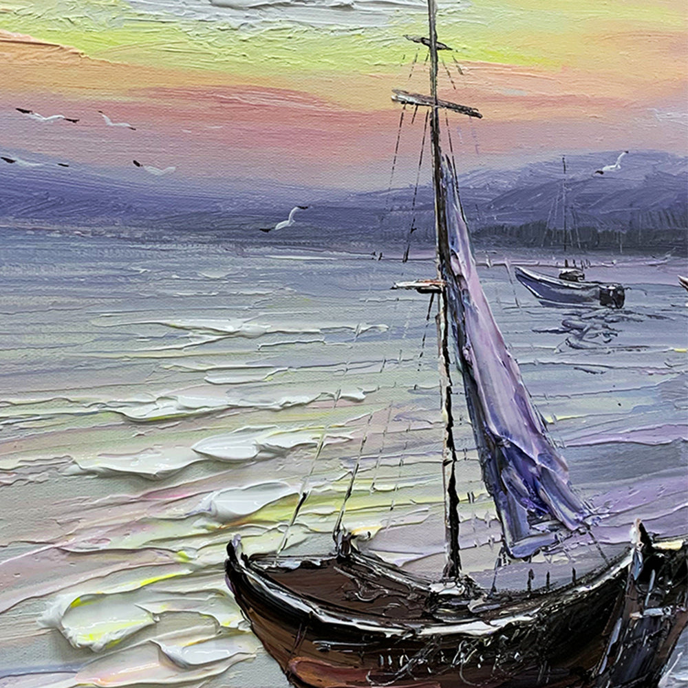 #920Handmade Wall Art Picture Modern Living Room Decoration Oil Painting Textured Sea Scenery Canvas Paintings Wall,31inx47in,No Frame