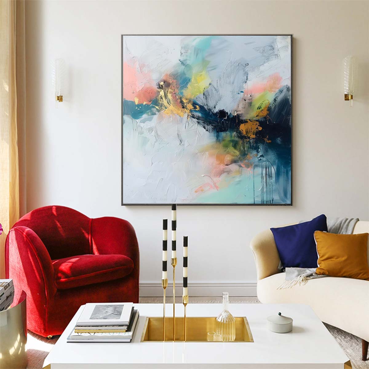 Abstract Handmade Oil Painting Modern Minimalist Home Living Room Decoration Painting,31inx31in,No Frame
