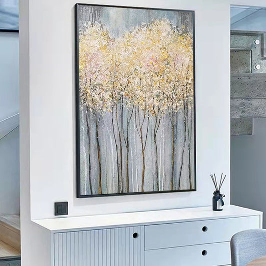 Handpainted Oil Painting Corridor Decorative Painting Vertical Version Living Room Background Wall Hanging Painting Fortune Tree,31inx47in,No Frame