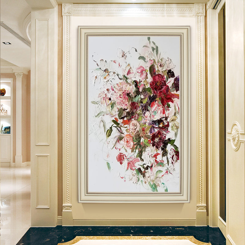 American-style hand-painted Oil Paintings Entrance Vertical Version Of The Peony Flower Decorative Painting Decorative Painting27inx54in,No Frame