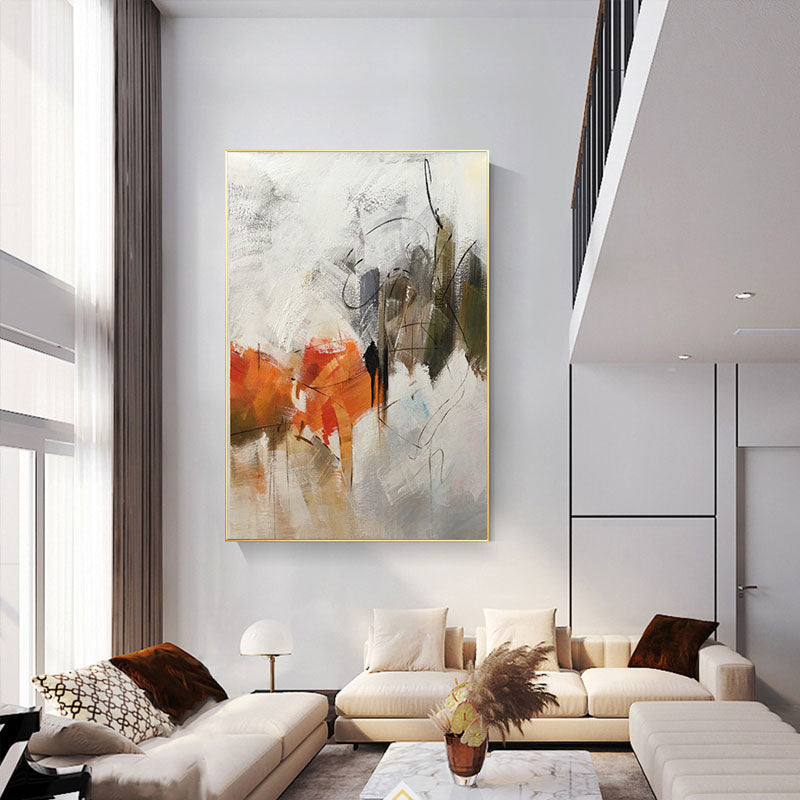 Handmade Orange Oil Painting Large Modern Oil Painting Hand Painted Abstract Painting Living Room Wall Decoration,31inx47in,No Frame
